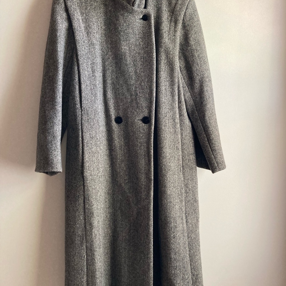 Herringbone Silver Wool Coat
